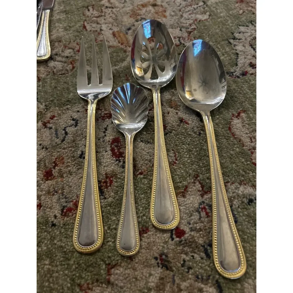 Wallace Gold Royal Bead 18/10 Stainless Steel Silverware Pieces (27)
